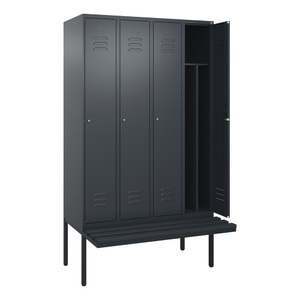 CP, C+P Spind Classic PLUS Sitzbank, 4 Abteile, mittig, grau, B 1200 mm, Zylinderschloss, auskragend, Kunststoff