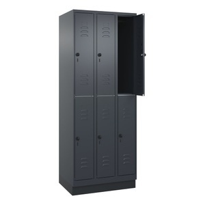 CP, C+P Doppelstock-Spind Classic PLUS, Sockel, 3 Abteile, HxBxT 1.950 x 750 x 500 mm, anthrazitgrau, anthrazitgrau, 6 Fächer, für Vorhängeschloss