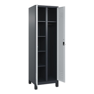 CP, C+P Mehrzweck-Putzmittelschrank Classic PLUS, Füsse, 2 Abteile, HxBxT 1.950 x 600 x 500 mm, anthrazitgrau, lichtgrau, für Vorhängeschloss