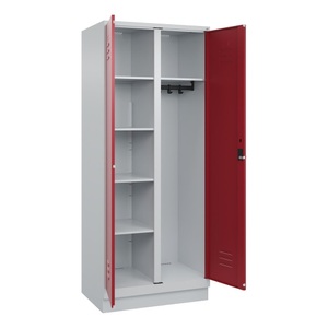 CP, C+P Mehrzweck-Putzmittelschrank Classic PLUS, Sockel, 2 Abteile, HxBxT 1.950 x 800 x 500 mm, lichtgrau, rubinrot, für Vorhängeschloss