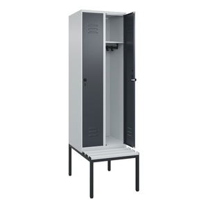 CP, C+P Spind Classic PLUS Sitzbank, 2 Abteile, lichtgrau / grau, B 600 mm, Sicherheits-Drehriegel, untergebaut, Kunststoff