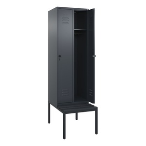 CP, C+P Spind Classic PLUS Sitzbank, 2 Abteile, grau, B 600 mm, Sicherheits-Drehriegel, untergebaut, Kunststoff