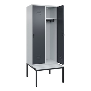 CP, C+P Spind Classic PLUS Sitzbank, 2 Abteile, lichtgrau / grau, B 800 mm, Sicherheits-Drehriegel, untergebaut, Kunststoff