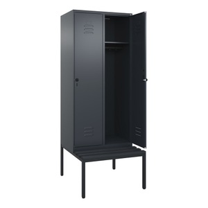 CP, C+P Spind Classic PLUS Sitzbank, 2 Abteile, grau, B 800 mm, Sicherheits-Drehriegel, untergebaut, Kunststoff