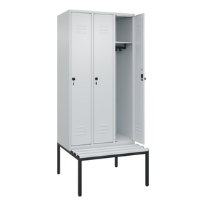 CP, C+P Spind Classic PLUS Sitzbank, 3 Abteile, lichtgrau, B 900 mm, Sicherheits-Drehriegel, untergebaut, Kunststoff