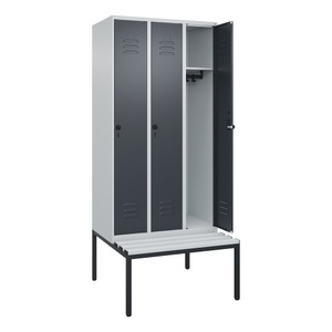 CP, C+P Spind Classic PLUS Sitzbank, 3 Abteile, lichtgrau / grau, B 900 mm, Sicherheits-Drehriegel, untergebaut, Kunststoff