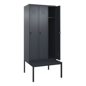 CP, C+P Spind Classic PLUS Sitzbank, 3 Abteile, grau, B 900 mm, Sicherheits-Drehriegel, untergebaut, Kunststoff
