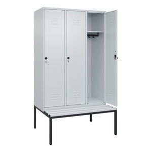 CP, C+P Spind Classic PLUS Sitzbank, 3 Abteile, lichtgrau, B 1200 mm, Sicherheits-Drehriegel, untergebaut, Kunststoff