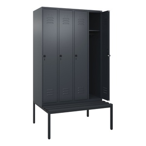 CP, C+P Spind Classic PLUS Sitzbank, 4 Abteile, grau, B 1200 mm, Sicherheits-Drehriegel, untergebaut, Kunststoff