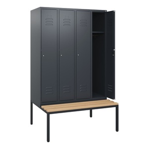 CP, C+P Spind Classic PLUS, 4 Abteile, HxBxT 1.950 x 1.200 x 815 mm, Zylinderschloss, untergebaute Bank aus Buche, anthrazitgrau, anthrazitgrau
