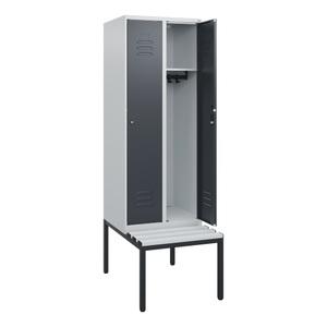 CP, C+P Spind Classic PLUS, 2 Abteile, HxBxT 1.950 x 600 x 815 mm, Zylinderschloss, untergebaute Bank aus Kunststoff, lichtgrau, anthrazitgrau