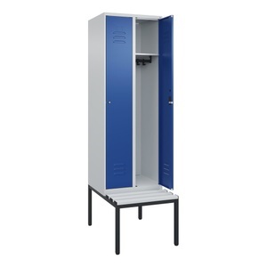 CP, C+P Spind Classic PLUS Sitzbank, 2 Abteile, lichtgrau / enzianblau, B 600 mm, Zylinderschloss, untergebaut, Kunststoff