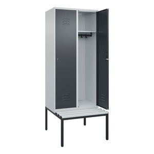 CP, C+P Spind Classic PLUS Sitzbank, 2 Abteile, lichtgrau / grau, B 800 mm, Zylinderschloss, untergebaut, Kunststoff