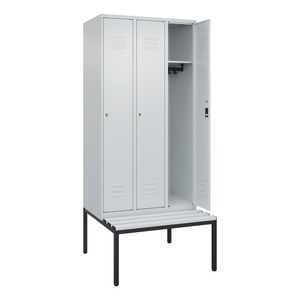 CP, C+P Spind Classic PLUS Sitzbank, 3 Abteile, lichtgrau, B 900 mm, Zylinderschloss, untergebaut, Kunststoff