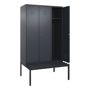 CP, C+P Spind Classic PLUS Sitzbank, 3 Abteile, grau, B 1200 mm, Zylinderschloss, untergebaut, Kunststoff