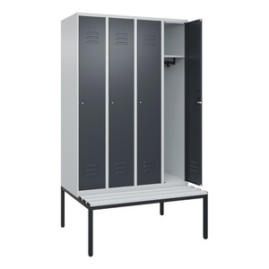CP, C+P Spind Classic PLUS Sitzbank, 4 Abteile, lichtgrau / grau, B 1200 mm, Zylinderschloss, untergebaut, Kunststoff