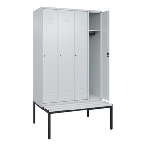 CP, C+P Spind Classic PLUS Sitzbank, 4 Abteile, lichtgrau, B 1200 mm, Zylinderschloss, untergebaut, Kunststoff