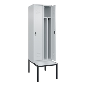 CP, C+P Spind Classic PLUS Sitzbank, 2 Abteile, mittig, lichtgrau, B 600 mm, Sicherheits-Drehriegel, untergebaut, Kunststoff
