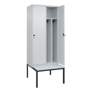 CP, C+P Spind Classic PLUS Sitzbank, 2 Abteile, mittig, lichtgrau, B 800 mm, Sicherheits-Drehriegel, untergebaut, Kunststoff