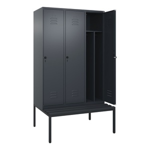 CP, C+P Spind Classic PLUS Sitzbank, 3 Abteile, mittig, grau, B 1200 mm, Sicherheits-Drehriegel, untergebaut, Kunststoff