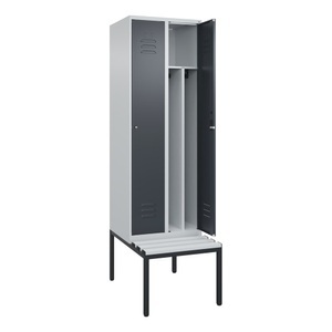 CP, C+P Spind Classic PLUS Sitzbank, 2 Abteile, mittig, lichtgrau / grau, B 600 mm, Zylinderschloss, untergebaut, Kunststoff