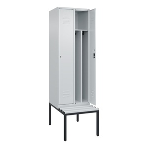 CP, C+P Spind Classic PLUS Sitzbank, 2 Abteile, mittig, lichtgrau, B 600 mm, Zylinderschloss, untergebaut, Kunststoff