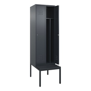 CP, C+P Spind Classic PLUS Sitzbank, 2 Abteile, mittig, grau, B 600 mm, Zylinderschloss, untergebaut, Kunststoff