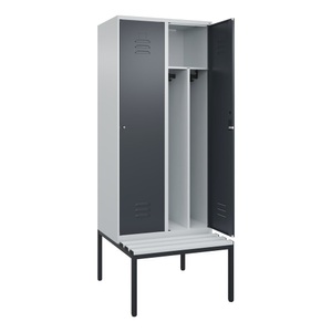 CP, C+P Spind Classic PLUS Sitzbank, 2 Abteile, mittig, lichtgrau / grau, B 800 mm, Zylinderschloss, untergebaut, Kunststoff