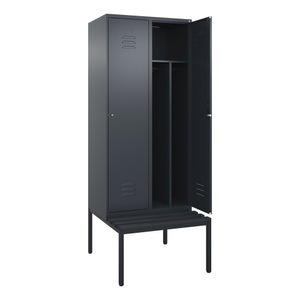 CP, C+P Spind Classic PLUS Sitzbank, 2 Abteile, mittig, grau, B 800 mm, Zylinderschloss, untergebaut, Kunststoff