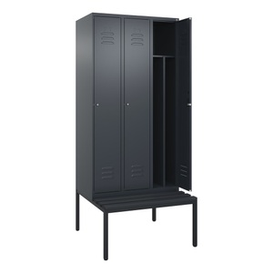 CP, C+P Spind Classic PLUS Sitzbank, 3 Abteile, mittig, grau, B 900 mm, Zylinderschloss, untergebaut, Kunststoff