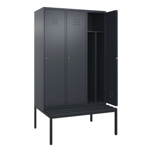 CP, C+P Spind Classic PLUS Sitzbank, 3 Abteile, mittig, grau, B 1200 mm, Zylinderschloss, untergebaut, Kunststoff