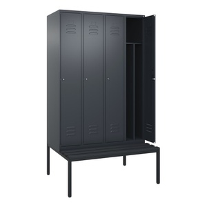 CP, C+P Spind Classic PLUS Sitzbank, 4 Abteile, mittig, grau, B 1200 mm, Zylinderschloss, untergebaut, Kunststoff