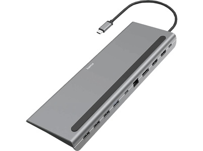 HAMA, Hama - 10in1 USB C Multiport Adapter Dockingstation 4x USB A / 2x USB C / 2x HDMI / Displayport PD / Gigabit Ethernet LAN (00200100) - Grau, hama 00200100 USB-C-Docking-Station, Connect2Office Pro, 10 Ports