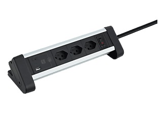 SCHOENENBERGER Power Strip 3xT13+1xUSB-C/1xUSB-A - Steckdosenleiste (Silber/Schwarz)