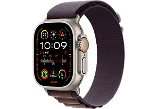 Apple, APPLE Ultra 2 (GPS + Cellular, Titan) 49 mm - Smartwatch (Medium 145-190 mm, Textilgewebe (Carbon Neutral), Titan Natur/Indigo), Apple Watch Ultra 2 GPS Cellular 49mm Titanium Case Indigo Alpine Loop