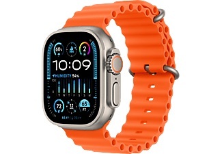 Apple, APPLE Ultra 2 (GPS + Cellular, Titan) 49 mm - Smartwatch (130-200 mm, Fluorelastomer, Titan Natur/Orange), Apple Watch Ultra 2 GPS Cellular 49mm Titanium Case Orange Ocean Band
