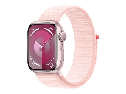Apple, APPLE Watch Series 9 (GPS, Alu) 41 mm - Smartwatch (Stufenlos verstellbar, Textil (Carbon Neutral), Rosé/Hellrosa), Apple Smartwatch »Series 9, GPS, Aluminium-Gehäuse mit Sport Loop Armband«, Watch OS 10, 64 GB,)