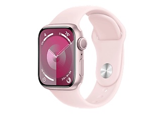 APPLE Watch Series 9 (GPS, Alu) 41 mm - Smartwatch (M/L 150-200 mm, Fluorelastomer, Rosé/Hellrosa)