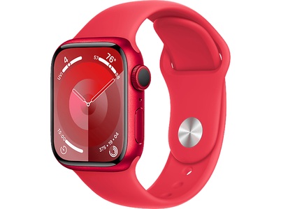 Apple, APPLE Watch Series 9 (GPS, Alu) 41 mm - Smartwatch (M/L 150-200 mm, Fluorelastomer, (PRODUCT)RED/(PRODUCT)RED), Apple Smartwatch »Series 9, GPS, Aluminium-Gehäuse mit Sportarmband«, Watch OS 10, 64 GB,)