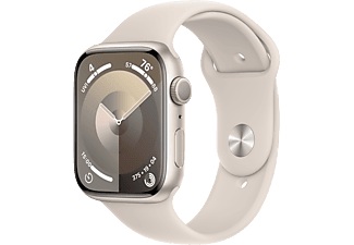 Apple, APPLE Watch Series 9 (GPS, Alu) 45 mm - Smartwatch (M/L 160-210 mm, Fluorelastomer, Polarstern/Polarstern), Apple Smartwatch »Series 9, GPS, Aluminium-Gehäuse mit Sportarmband«, Watch OS 10, 64 GB,)