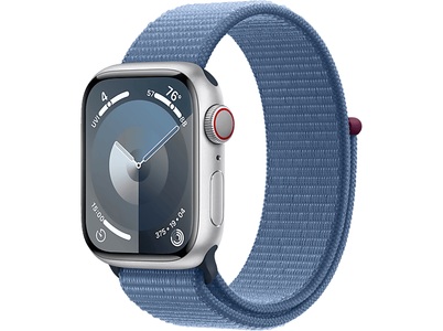 Apple, APPLE Watch Series 9 (GPS + Cellular, Alu) 41 mm - Smartwatch (Stufenlos verstellbar, Textil (Carbon Neutral), Silber/Winterblau), Apple Smartwatch »Series 9, GPS, Aluminium-Gehäuse mit Sport Loop Armband«, Watch OS 10, 64 GB,)