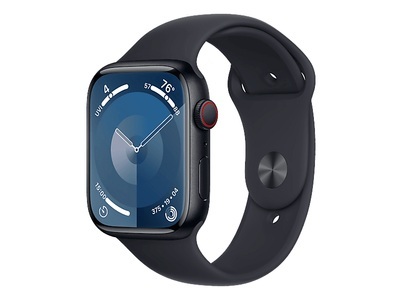 APPLE Watch Series 9 (GPS + Cellular, Alu) 45 mm - Smartwatch (M/L 160-210 mm, Fluorelastomer, Mitternacht/Mitternacht)