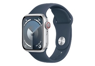 Apple, APPLE Watch Series 9 (GPS + Cellular, Alu) 41 mm - Smartwatch (S/M 130-180 mm, Fluorelastomer, Silber/Sturmblau), Apple Smartwatch »Series 9, GPS, Aluminium-Gehäuse mit Sportarmband«, Watch OS 10, 64 GB,)