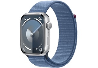 Apple, APPLE Watch Series 9 (GPS, Alu) 45 mm - Smartwatch (Stufenlos verstellbar, Textil (Carbon Neutral), Silber/Winterblau), Apple Smartwatch »Series 9, GPS, Aluminium-Gehäuse mit Sport Loop Armband«, Watch OS 10, 64 GB,)