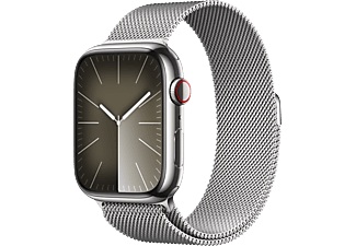 Apple, APPLE Watch Series 9 (GPS + Cellular, Edelstahl) 45 mm - Smartwatch (Stufenlos verstellbar, Edelstahl, Silber/Silber), Apple Watch Series 9 GPS + Cell 45mm Stainless Steel Milanese