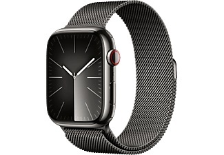 Apple, APPLE Watch Series 9 (GPS + Cellular, Edelstahl) 45 mm - Smartwatch (Stufenlos verstellbar, Edelstahl, Graphit/Graphit), Apple Smartwatch »Series 9, GPS + Cellular, Edelstahl-Gehäuse mit Milanaise Armband«, Watch OS 10, 64 GB,)