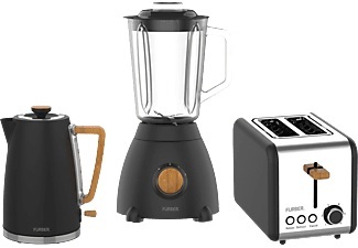 FURBER, Furber Wasserkocher; Standmixer und Toaster Set; Schwarz matt Küchen-Set, 