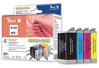 Peach, Peach Spar Pack Tintenpatronen kompatibel zu Epson T1305 (T1301, 1302, 1303, 1304), Peach E130 4 Druckerpatronen XL (bk, c/m/y) ersetzt Epson T1305, C13T13054010 für z.B. Epson Stylus Office BX 925 FWD, Epson Stylus Office B 42 WD