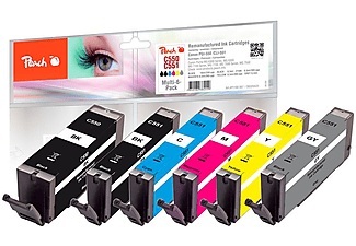 Peach, Peach Spar Pack mit grau Tintenpatronen, kompatibel zu Canon PGI-550, CLI-551, Peach C550 6 Druckerpatronen mit (bk, bkph, gy, c/m/y) ersetzt Canon PGI-550, CLI-551 für z.B. Canon Pixma IP 7250, Canon Pixma IP 8750