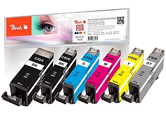 Peach, Peach Spar Pack Tintenpatronen kompatibel zu Canon PGI-525, CLI-526, Peach C525 6 Druckerpatronen XL (bk, bkph, c/m/y/gy) ersetzt Canon PGI-525, CLI-526, 4541B006 für z.B. Canon Pixma MG 5150, Canon Pixma MG 5250